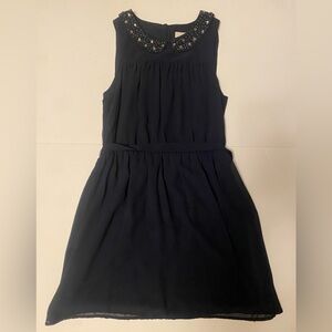 Ann Taylor Loft Navy Blue Peter Pan Beaded Collar Chiffon Dress 0P